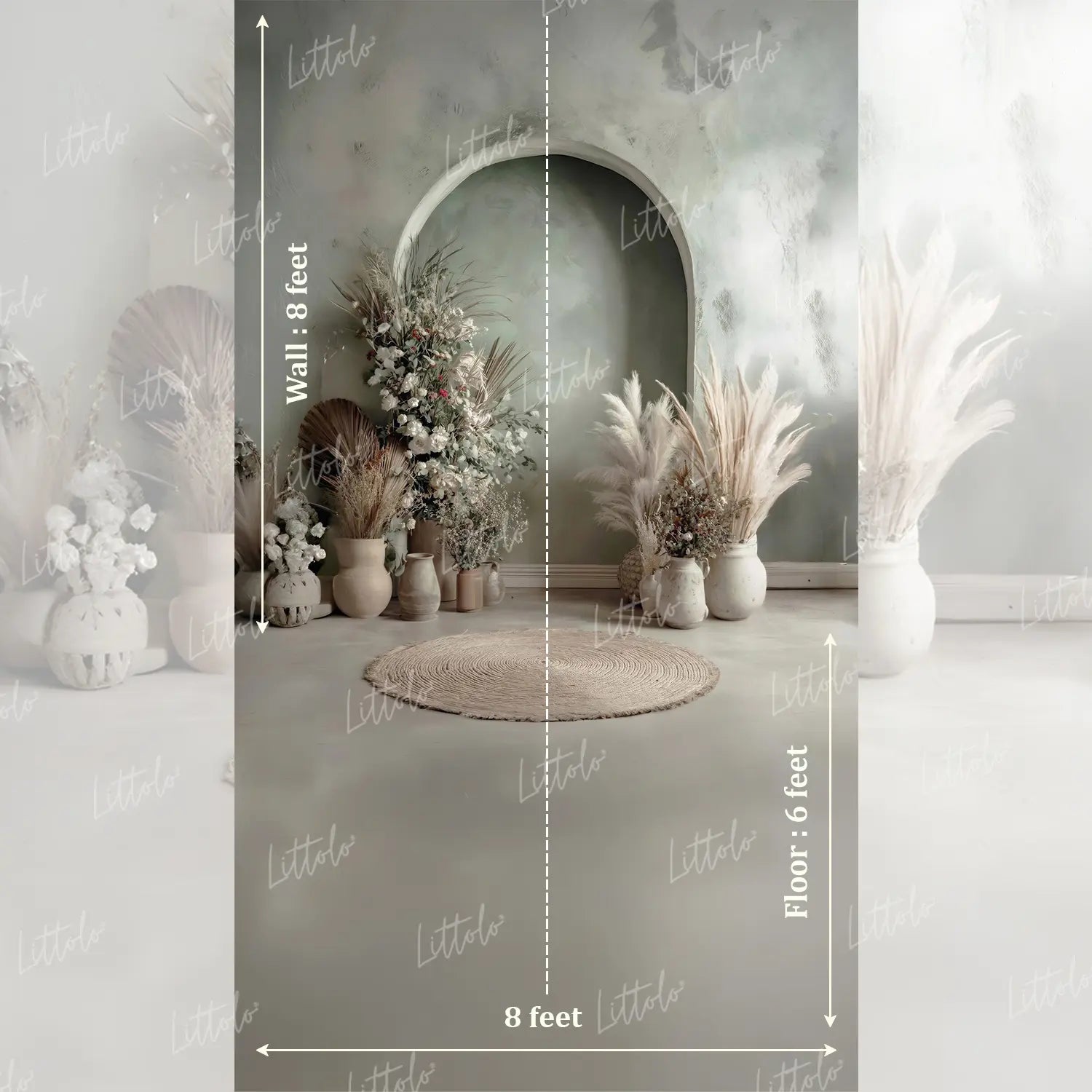 LB1586 Sage Boho Arch Maternity Backdrop