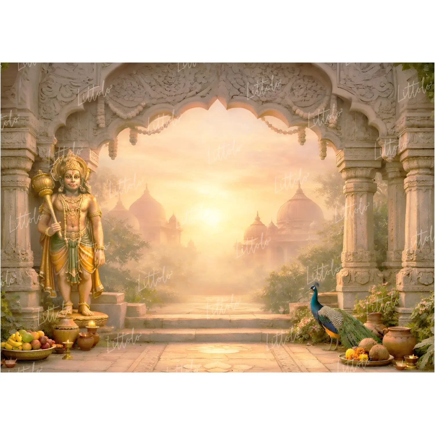 LB1596W Ayodhya Lord Hanuman Ram Navami Wall Backdrop