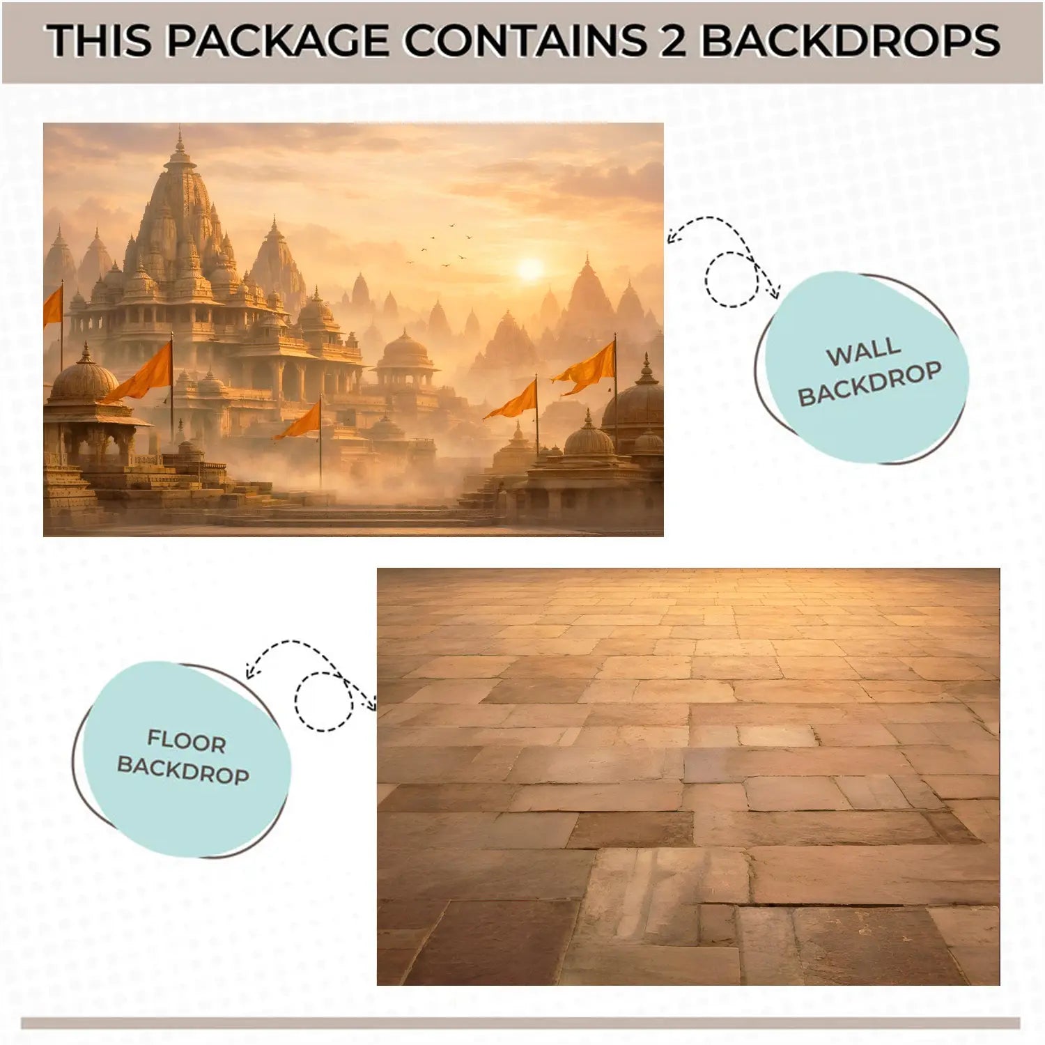 LB1598C Majestic Sunrise Ayodhya With Saffron Flags Floor & Wall Duodrop (2 Pcs)