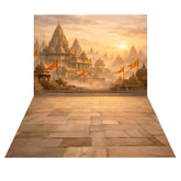 LB1598C Majestic Sunrise Ayodhya With Saffron Flags Floor & Wall Duodrop (2 Pcs)