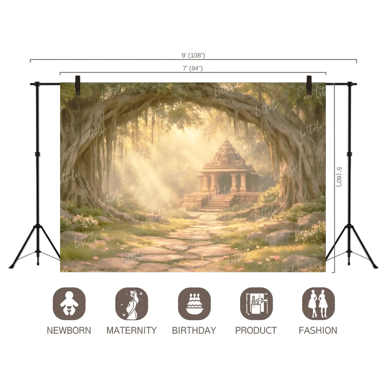 LB1603W Golden Ayodhya Temple Wall Backdrop