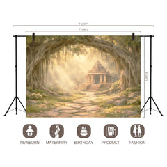 LB1603W Golden Ayodhya Temple Wall Backdrop
