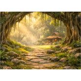 LB1604W Mystic Forest Cottage Wall Backdrop