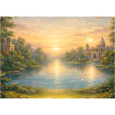 LB1608W Vrindavan Yamuna Ghat Sunrise Wall Backdrop