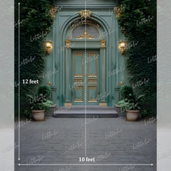 LB1632 Moon Night Vintage Green Palace Door Garden Maternity Backdrop