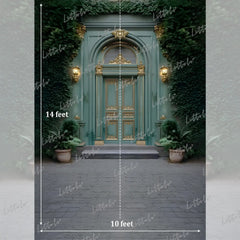 LB1632 Moon Night Vintage Green Palace Door Garden Maternity Backdrop