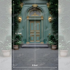 LB1632 Moon Night Vintage Green Palace Door Garden Maternity Backdrop