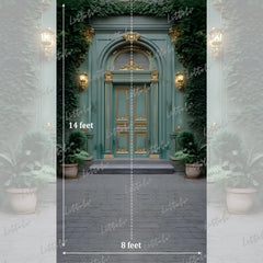 LB1632 Moon Night Vintage Green Palace Door Garden Maternity Backdrop