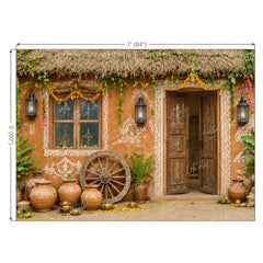 LB1643W Krishna Gokul Village Hut Wall Backdrop