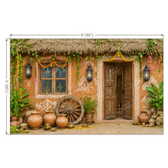 LB1643W Krishna Gokul Village Hut Wall Backdrop