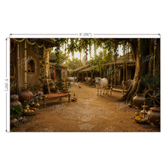 LB1644W Divine Krishna Gokul Village Wall Backdrop