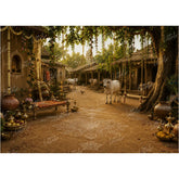 LB1644W Divine Krishna Gokul Village Wall Backdrop