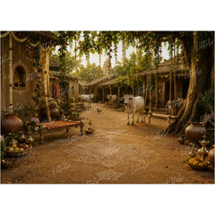 LB1644W Divine Krishna Gokul Village Wall Backdrop