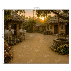 LB1646W Divine Krishna Nandgaon Village Wall Backdrop