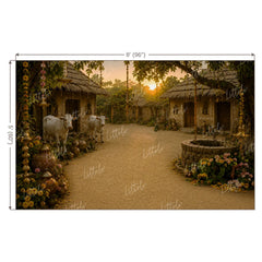 LB1646W Divine Krishna Nandgaon Village Wall Backdrop