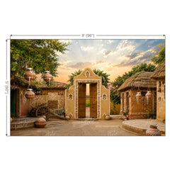 LB1648W Divine Krishna Gokul Village Entrance Wall Backdrop