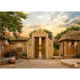 LB1648W Divine Krishna Gokul Village Entrance Wall Backdrop