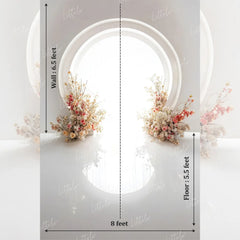 LB1662 White Floral Circle Arch Maternity Backdrop
