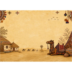 LB1663W Traditional Navratri Camel Village Wall Backdrop