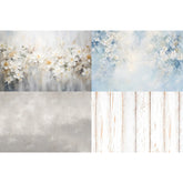 LB1696 Grey Sky Bloom & Rustic White Texture Elegance Newborn Backdrop Combo