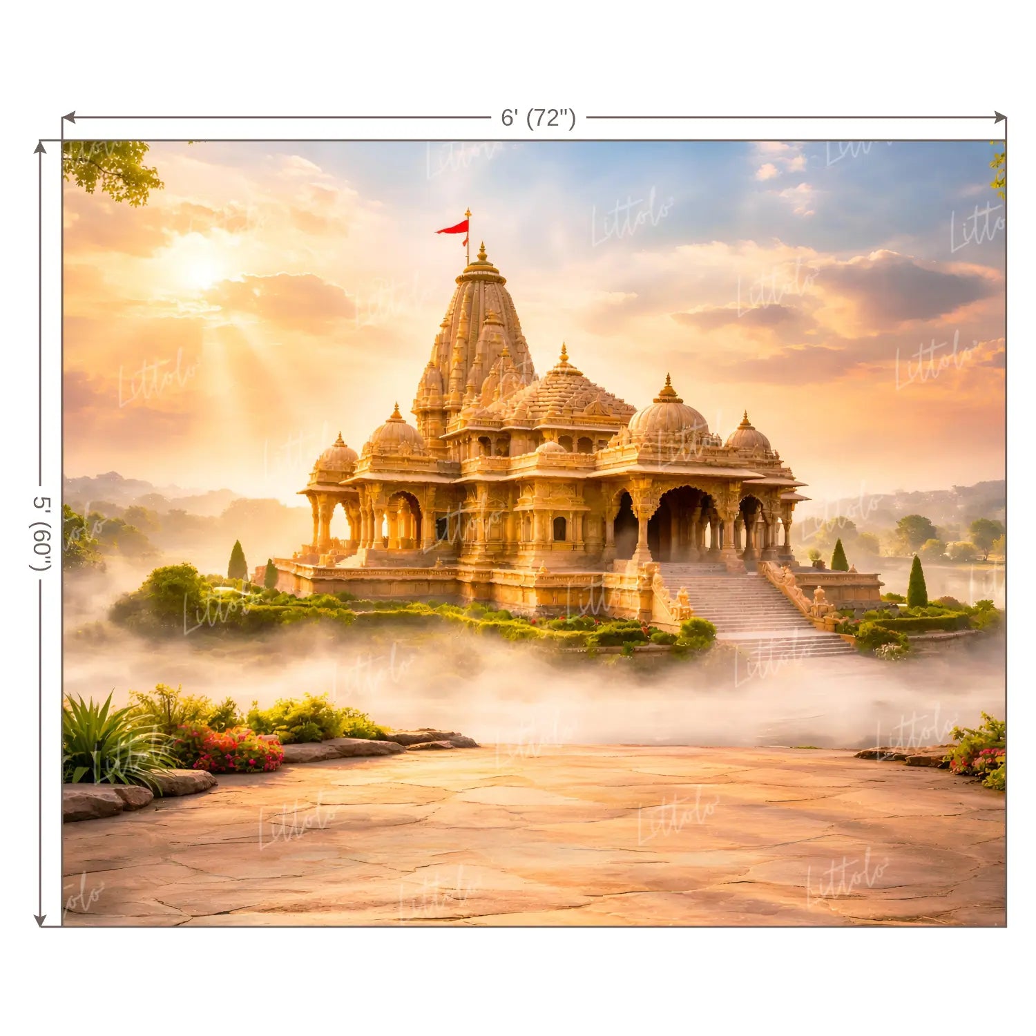 LB1595W Divine Ayodhya Sunrise Ram Navami Temple Wall Backdrop