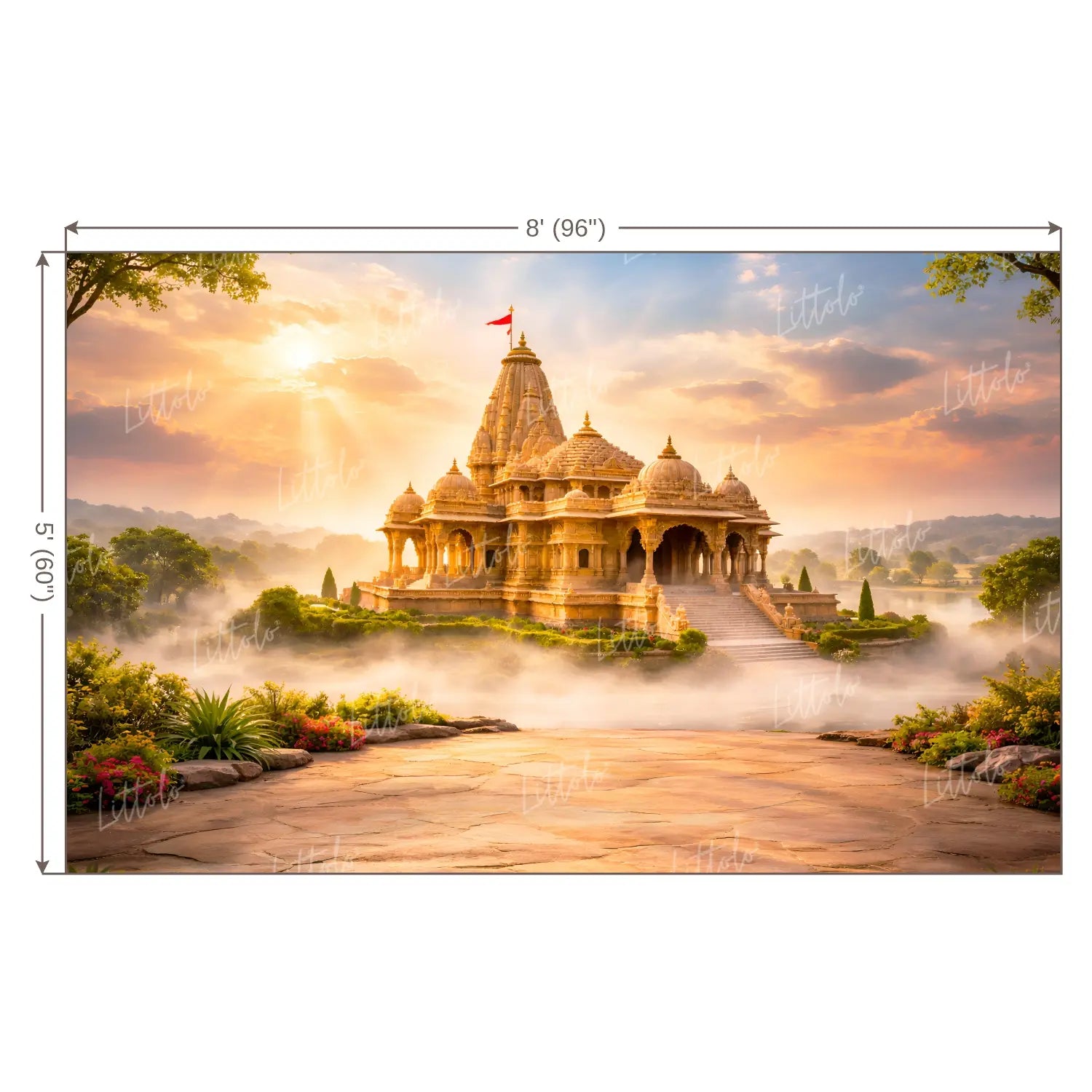 LB1595W Divine Ayodhya Sunrise Ram Navami Temple Wall Backdrop