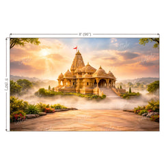 LB1595W Divine Ayodhya Sunrise Ram Navami Temple Wall Backdrop