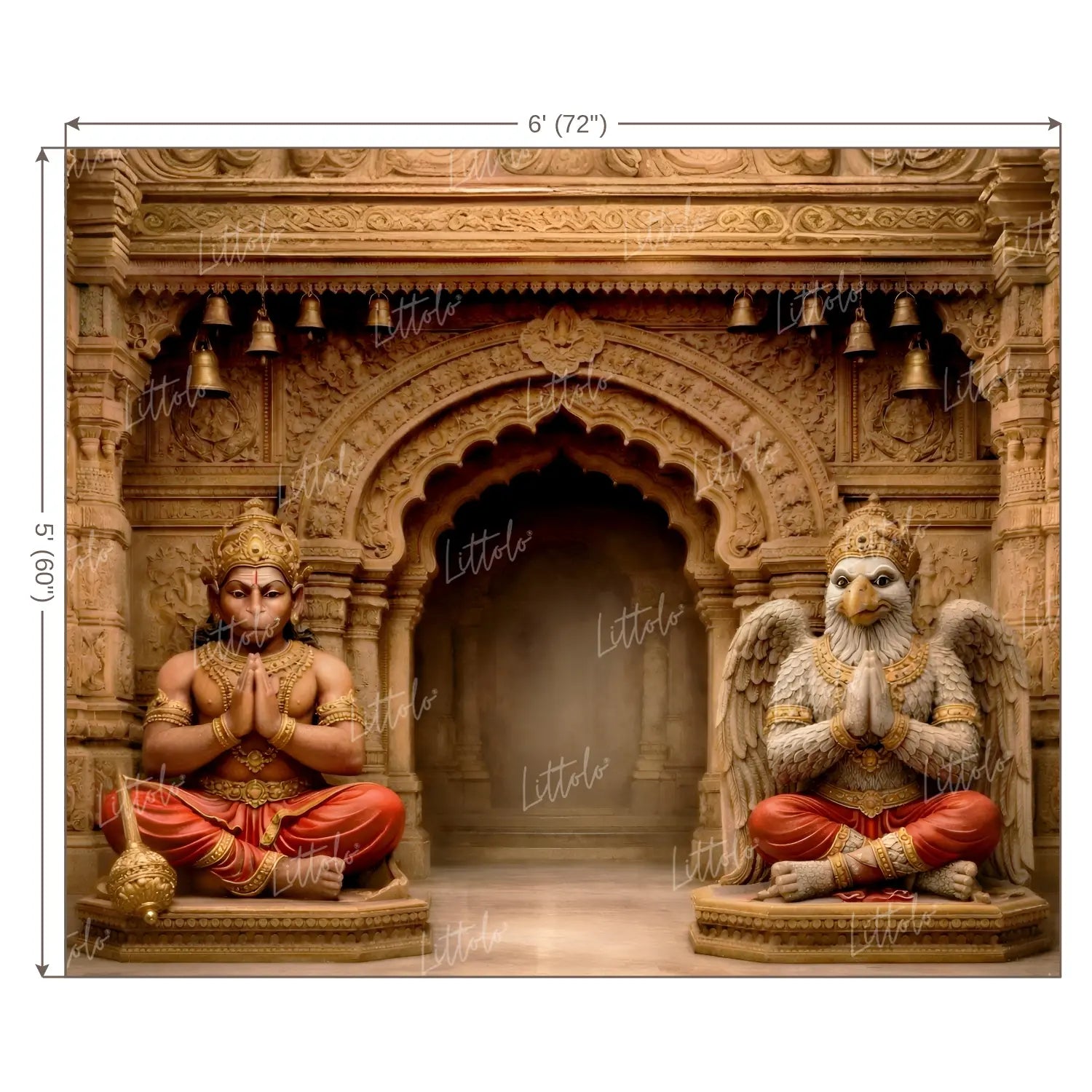 LB1601W Divine Hanuman & Garuda Ram Navami Temple Wall Backdrop
