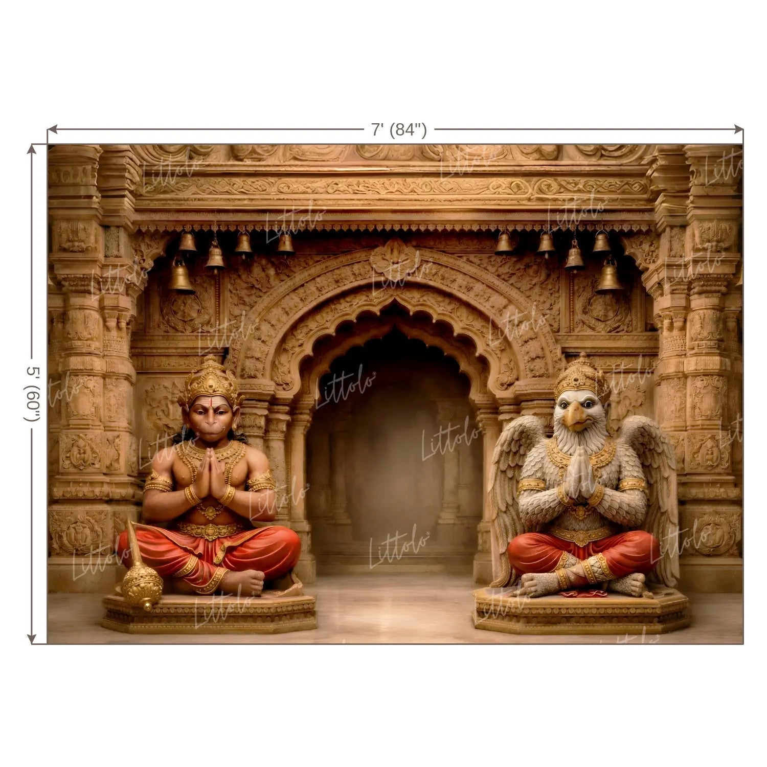 LB1601W Divine Hanuman & Garuda Ram Navami Temple Wall Backdrop