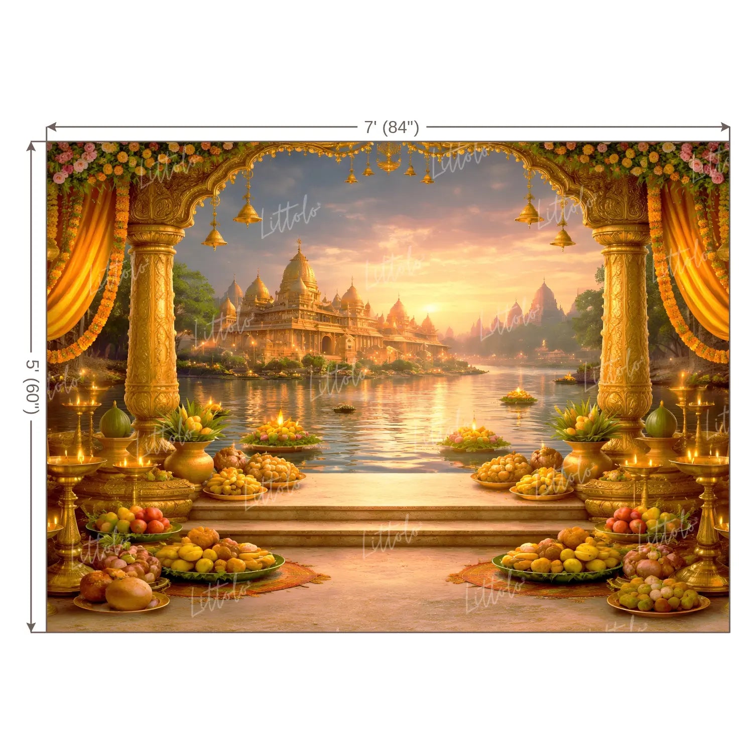 LB1602W Ayodhya Sarayu River Ram Navami Wall Backdrop