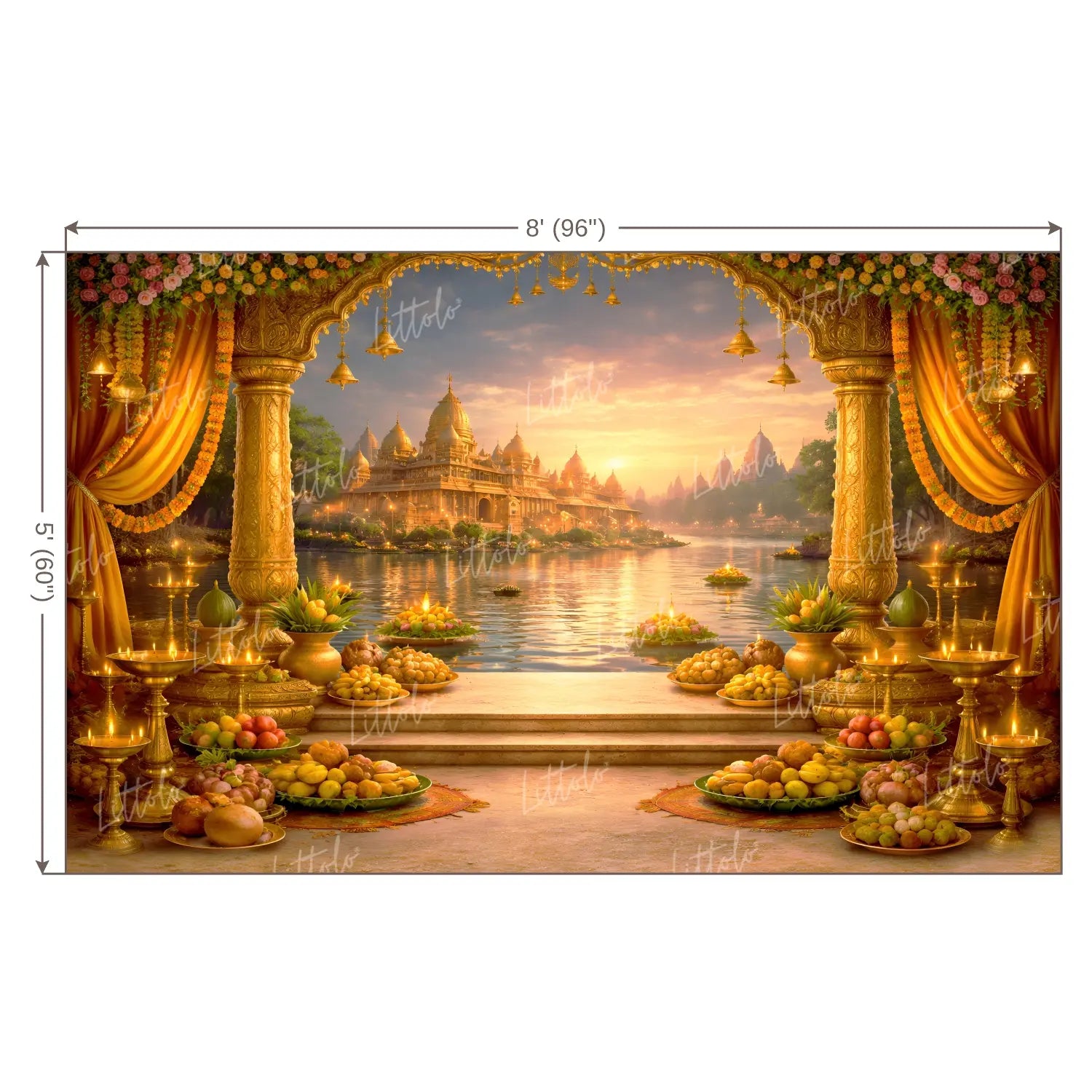 LB1602W Ayodhya Sarayu River Ram Navami Wall Backdrop