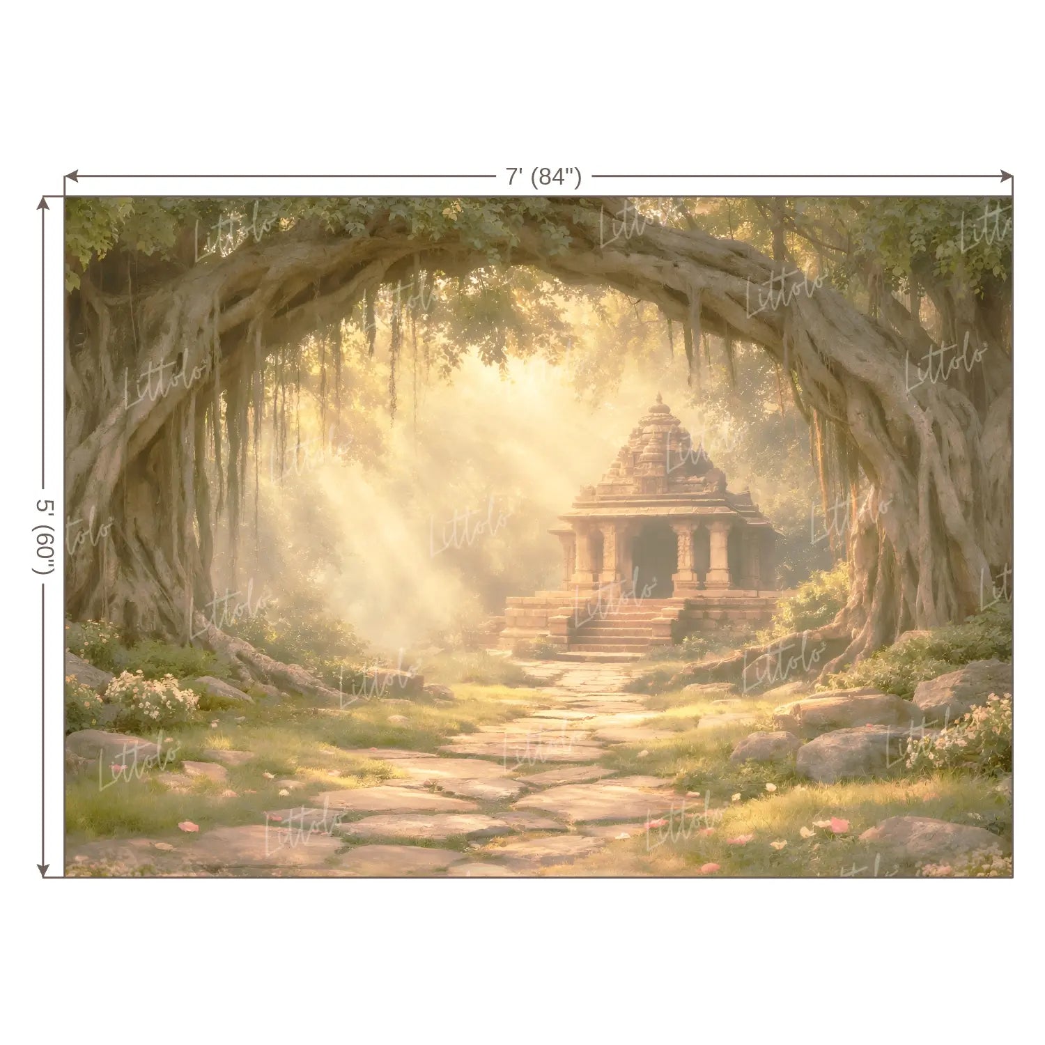 LB1603W Golden Ayodhya Temple Wall Backdrop