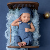 Baby Suspender Romper with Sleeping Hat Posing aid and Layer SR016 | Set of 4 | Denim Blue