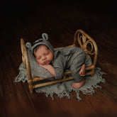 Baby Romper with Bonnet and Teddy SR020 | Set of 3 | NB | Grey