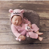 Baby Romper with Bonnet and Teddy SR020 | Set of 3 | NB | Pink