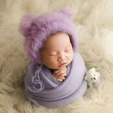 Baby Crochet Mohair Bonnet with Wrap and Teddy SR025 | Set of 3 | 3M | Iris