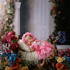 Baby Girl Lace Frill Frock with Bonnet Posing Aid and Botties SR030 | Set of 4 | 2M | Pink