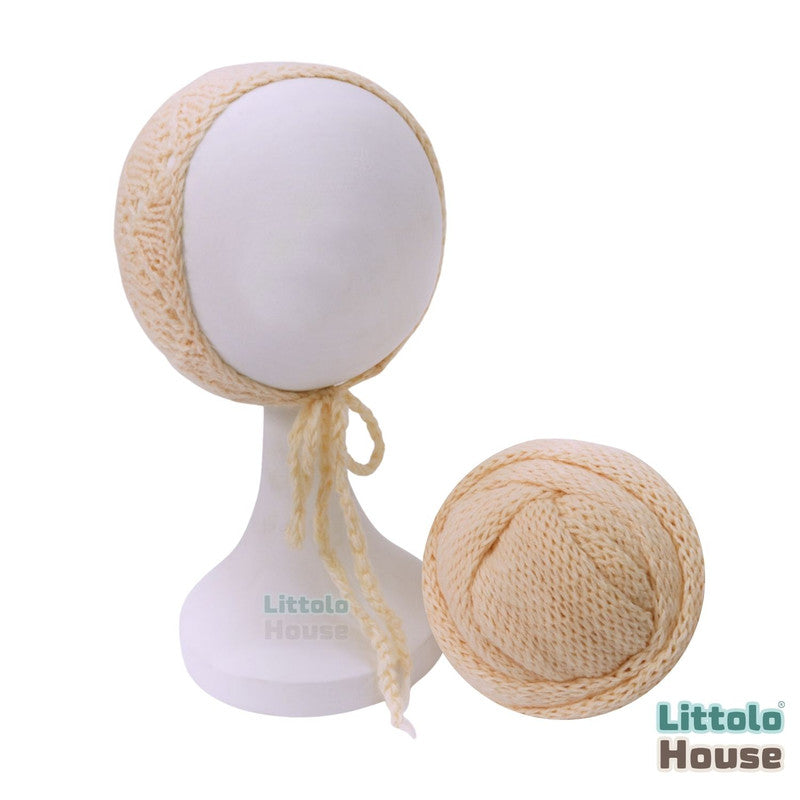 Baby Wool Knitted Wrap and Bonnet SR090 | NB | Light Cream Yellow