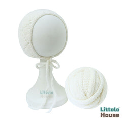 Baby Wool Knitted Wrap and Bonnet SR090 | NB | White
