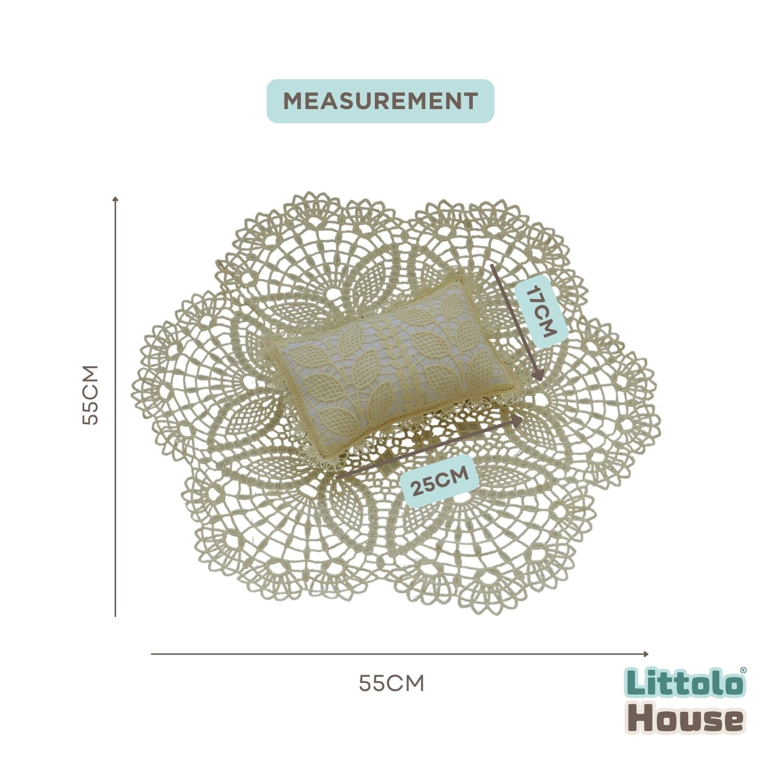 Baby Handmade Crochet Lace Round Doilies Layer with pillow SR093 | NB | Beige
