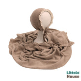 Baby Premium Stretchy Poly Cotton Wrap with Bonnet SR094 | NB | Caramel