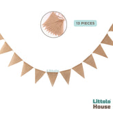 Boho Triangle Pennant Banner, Rustic Burlap Bunting Swallowtail Flags D083 Set of 1 | M | Khaki