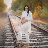 Maternity Crop Top and Pant with Long Shrug M035 | L | Milky White