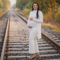 Maternity Crop Top and Pant with Long Shrug M035 | L | Milky White