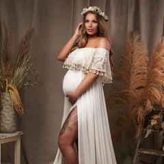 Off Shoulder Sleeves Gown M038 | M | Off White