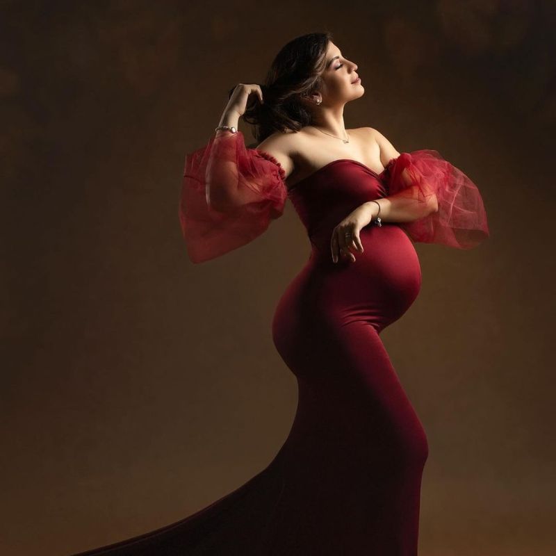 Off Shoulder Gown with Detachable Sleeves M039 | M | Cherry