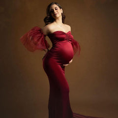 Off Shoulder Gown with Detachable Sleeves M039 | M | Cherry