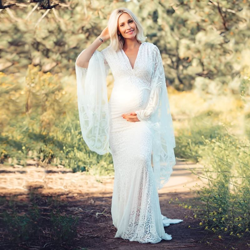 Lace Net Kaftan Sleeves Dress M042 L White