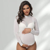 Transparent Net Full Sleeves Highneck Bodysuit | Off White M046 | M | Off White
