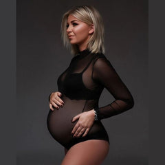 Transparent Net Full Sleeves Highneck Bodysuit | Black M047 | M | Black